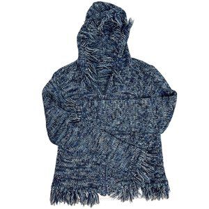 Vintage Y2K Blue Knit Fringe Shaggy Trim Zip Front Sweater Hoodie - Size Small